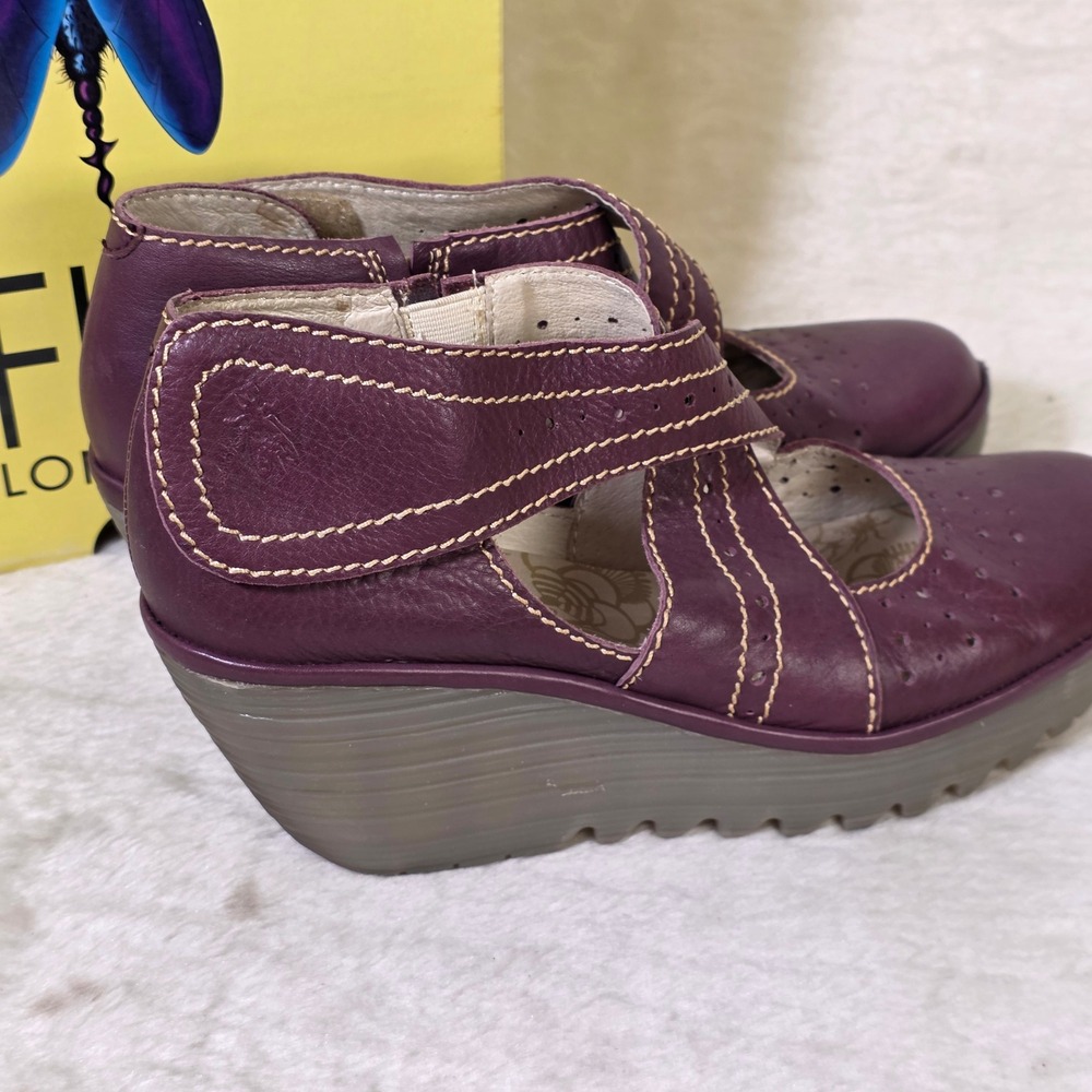 Fly London Yepe Lilla Purple Leather Wedge Sandals Loafers Womens 39 8 - Picture 5 of 8